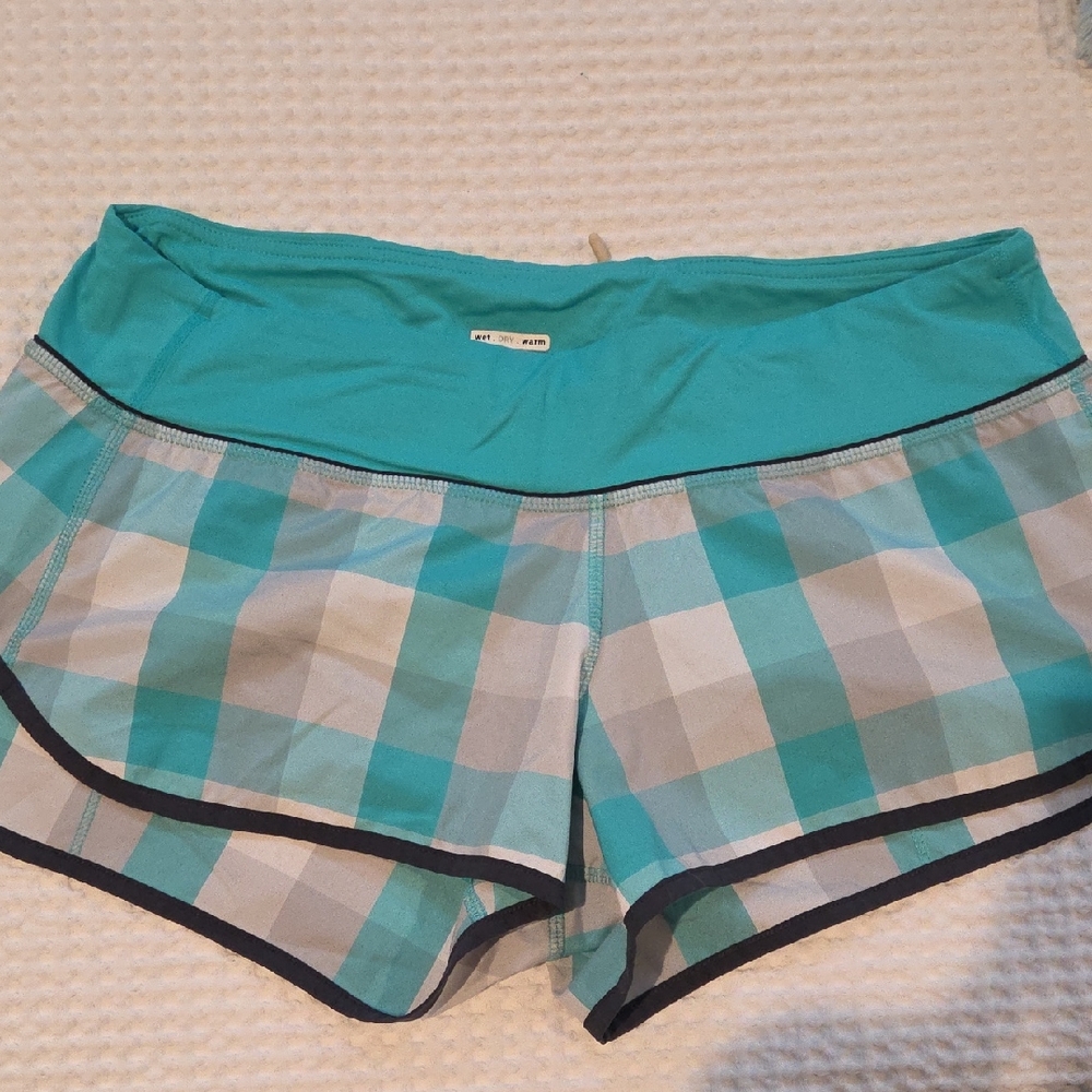 lululemon athletica Teal and Gray Plaid Athletic Shorts